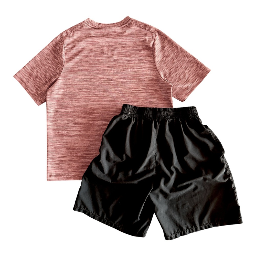 Nike Boys Maroon Heather Black Dri-FIT Athletic Shirt Shorts Outfit - Youth XL